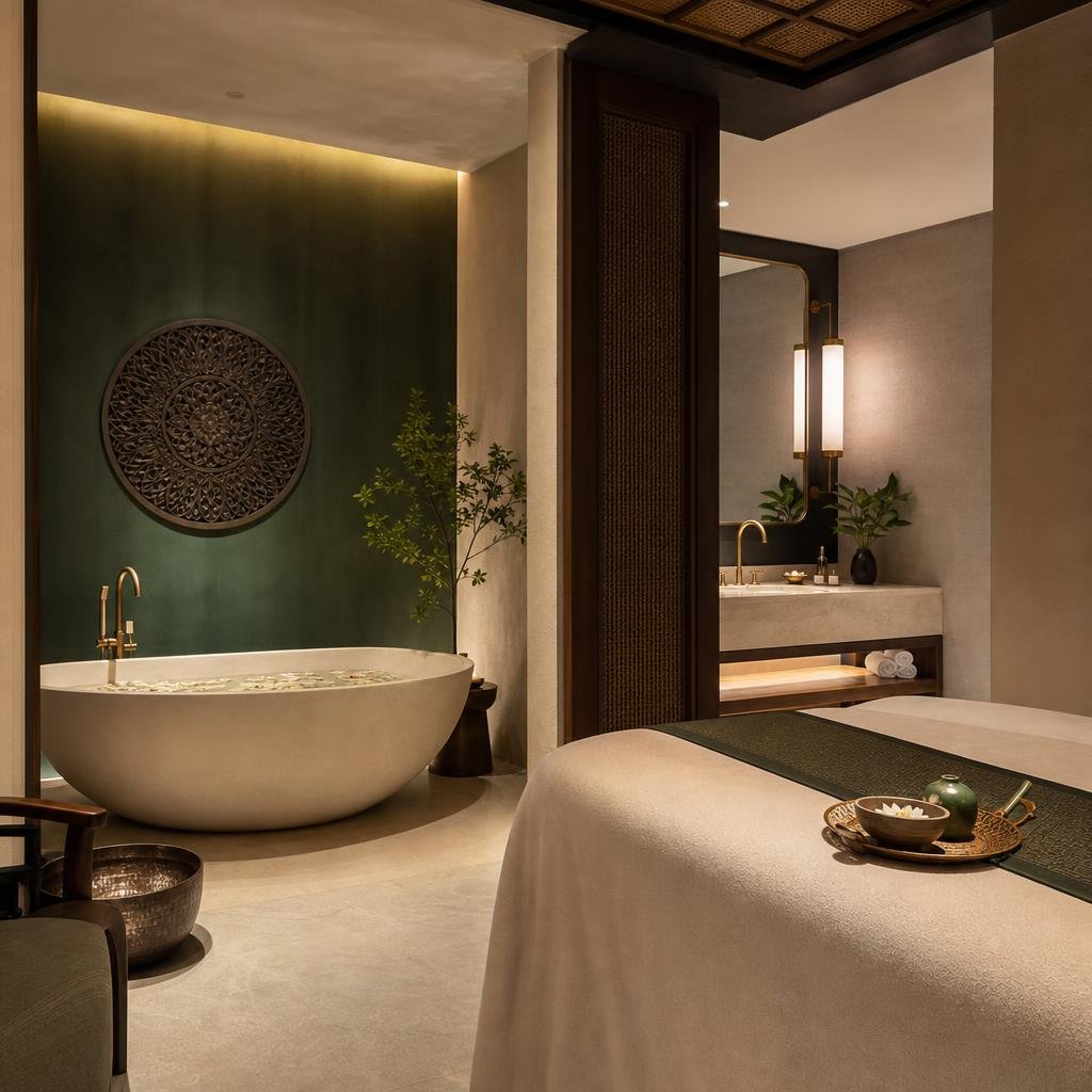 AI visual concept of a premium private wellness suite at Nava