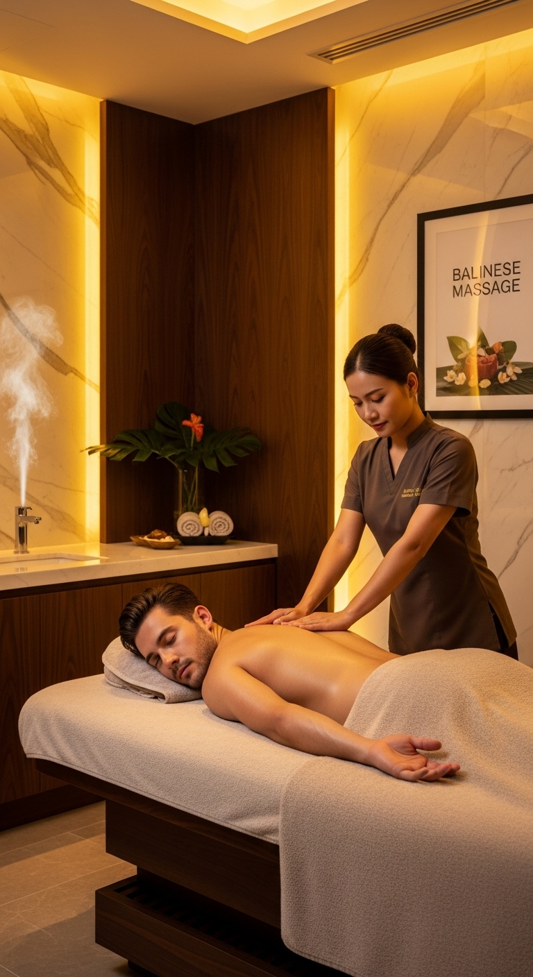 Traditional Balinese therapy treatment room with natural materials and peaceful ambiance
